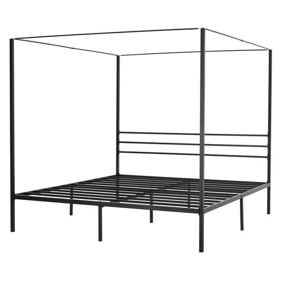 Pat cu baldachin King Size, fara saltea, 2095 x 1930 x 1830 mm, Capacitate max 363 kg, Otel, Negru