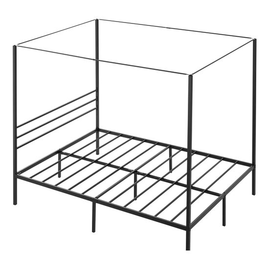 Pat cu baldachin Queen Size, fara saltea, 2095 x 1530 x 1830 mm, Capacitate max 360 kg, Otel, Negru
