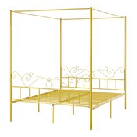 Pat cu baldachin Queen Size, fara saltea, 2110 x 1550 x 1965 mm, Capacitate max 360 kg, Otel, Auriu