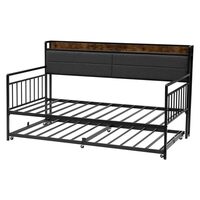 Pat de zi cu extensie, Tablier, Cadru metalic, 196 x 115 x 114 cm, Capacitate 400 kg, Otel, 6 roti, 2 x priza USB