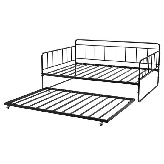 Pat de zi cu extensie, Cadru metalic, 196 x 140.5 x 90 cm, Capacitate 180 kg, Otel, 4 roti