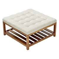 Masa de cafea ottoman, raft depozitare, Maro/Alb, Lemn, 875 x 875 x 445 mm, max 180 kg