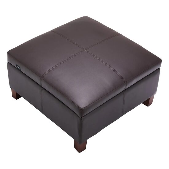 Masa de cafea ottoman, cutie depozitare, Maro, Lemn/Piele ecologica, 71.3 x 71.1 x 40.4 cm, max 113 kg