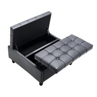 Masa de cafea otoman, Extensibila, cutie depozitare, Gri, Lemn/Piele ecologica, 80 x 80.5 x 43 cm, max 136 kg