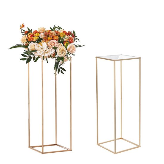Set 2 suporturi pentru flori Inaltime 80 cm, capacitate max 15 kg, Auriu, Otel, Cadru dreptunghiular