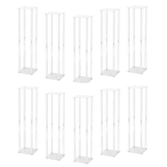 Set 10 suporturi pentru flori Inaltime 60 cm, capacitate max 15 kg, Transparent, Acril, Cadru dreptunghiular