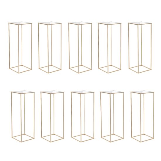 Set 10 suporturi pentru flori, Inaltime 80 cm, capacitate max 15 kg, Auriu, Otel/Acril, Cadru dreptunghiular