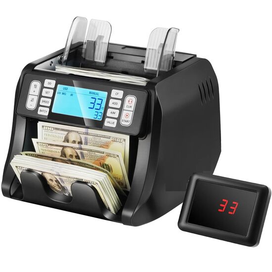 Masina de numarat bancnote USD si EUR, Detectie falsuri UV, MG, IR, DD, Functie Anti-Contrafacere, 1200 bancnote/min, LCD