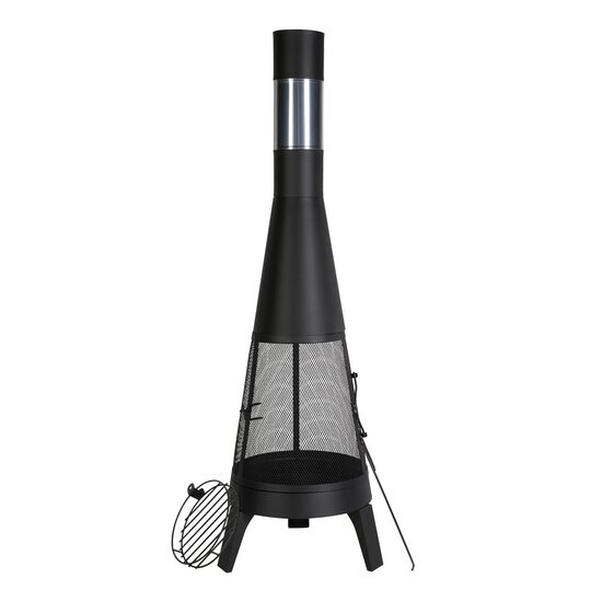 Semineu de exterior pentru gradina, Otel, φ508 x 1495 mm, gratar inclus