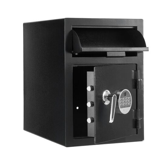 Seif valori, 2 niveluri, blocare cifru si cheie, 50.8 x 35.5 x 50.8 cm, grosime 3 mm, Alarma dubla, Lumina led