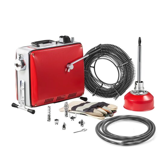 Sarpe pentru desfundat tevi, Electric, Profesional, 6 x capete taiere, 390 W, 2 x cabluri arc 12 m x 16 mm/4.5 m x 16 mm, pentru țevi cu diametrul de 50-110 mm