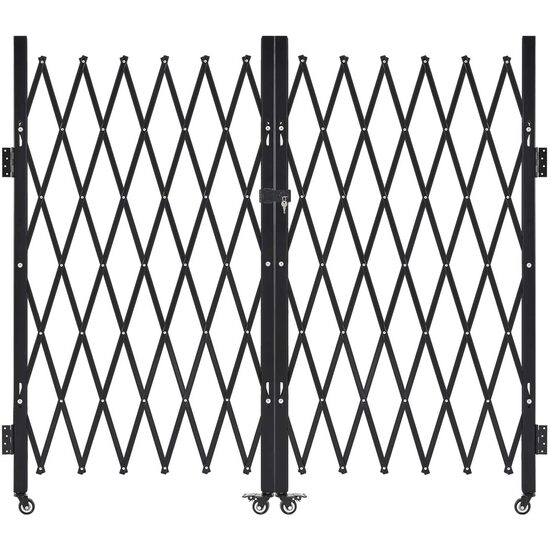 Poarta dubla pliabila de securitate, Otel, Negru, 4 x roti, 3200 x 40 x 1605 mm, incuietoare cu cheie