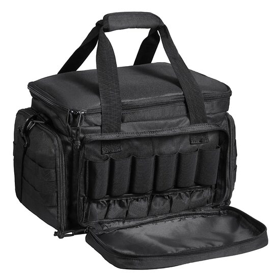 Geanta tir arme poligon, 37 × 26 × 23 cm, Capacitate 4 x pistoale, 6 x incarcatoare, Negru
