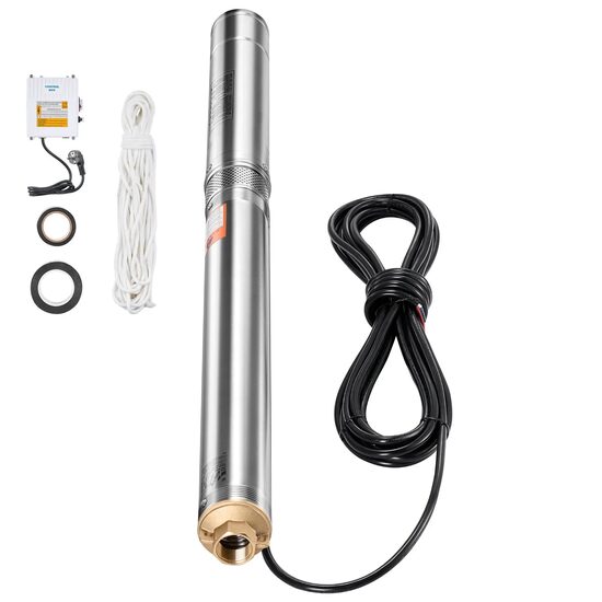 Pompa submersibila de adancime, IP68, Control extern, 550W, cablu alimentare 20 m, Inaltime 64m, Debit 65 l/min, refulare 1.25 inch, Sfoara