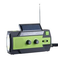 Radio portabil de urgenta, Acumulator, USB, panou solar, manivelă și opțiuni de baterii AAA, Lanterna 10 W, Alerte meteo NOAA, Alarmă SOS