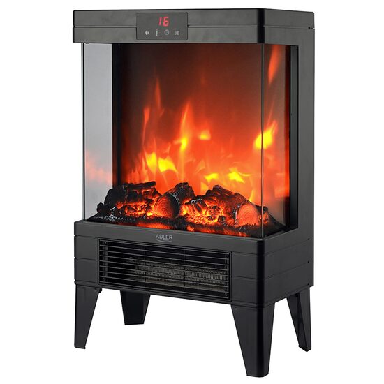 Semineu electric, Controlul temperaturii 15-38°C, 1000/2000 W, Negru, efect flacara, 32.8 x 18 x 52.5 cm, Negru 