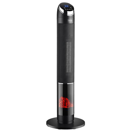 Aeroterma turn, Efect flacara, 1000 W / 2000 W, Telecomanda, Negru, Oscilație automată