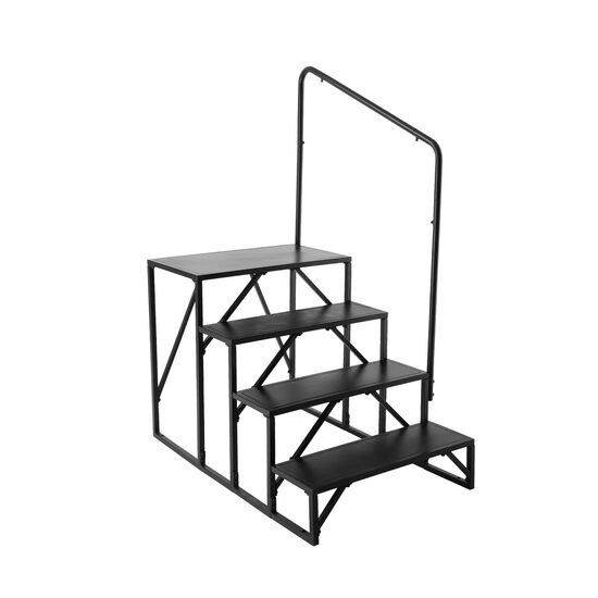Scara portabila cu balustrada, 4 trepte, Otel, capacitate 200 kg, Negru, Inaltime 720 mm