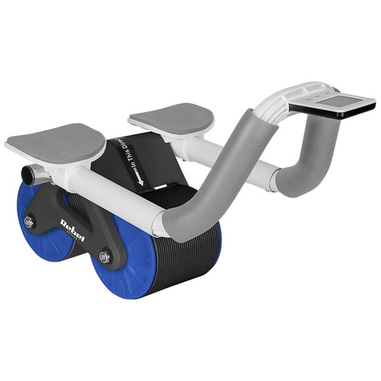 Roata pentru abdomen, max 150 kg, Cronometru, covoras 17 x 34 x 0.5 cm, PP, PPR, oțel, Negru/Albastru