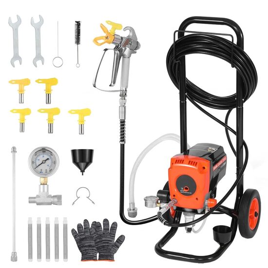 Pompa de vopsit pentru suprafete mari, putere 900 W, 1.78 l/min, 125 Bar, lungime furtun 15.24 m, 2 x roti, Duze 317/417/515/517/519