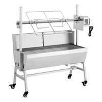 Gratar pe carbune cu rotisor electric 38W, Otel Inoxidabil, inaltime de gatit reglabila 7 niveluri, 1135 x 442 x 1123 mm, 4 roti