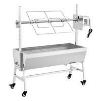 Gratar pe carbune cu rotisor electric 38W, Otel Inoxidabil, inaltime gatit reglabila 7 niveluri, 1135 x 442 x 1123 mm, 4 roti