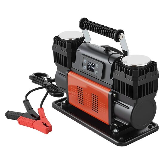 Compresor auto  cu 2 cilindri Heavy-Duty, 10 Bar, 300 l/min, Furtun 8 m, Alimentare borne baterie auto, 1080W, Afisaj digital