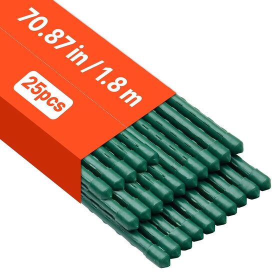 Set 25 de araci pentru gradina, Teava metalica acoperita cu PVC, Diametru 11 mm, Inaltime 1.8 m, Verde