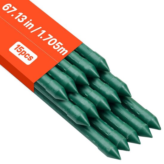 Set 15 de araci pentru gradina, Teava metalica acoperita cu PVC, Diametru 16 mm, Inaltime 1.7 m, Verde