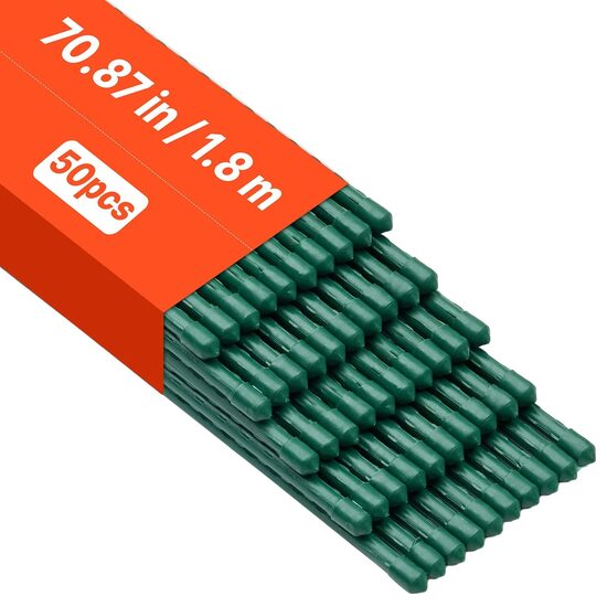 Set 50 de araci pentru gradina, Teava metalica acoperita cu PVC, Diametru 11 mm, Inaltime 1.8 m, Verde