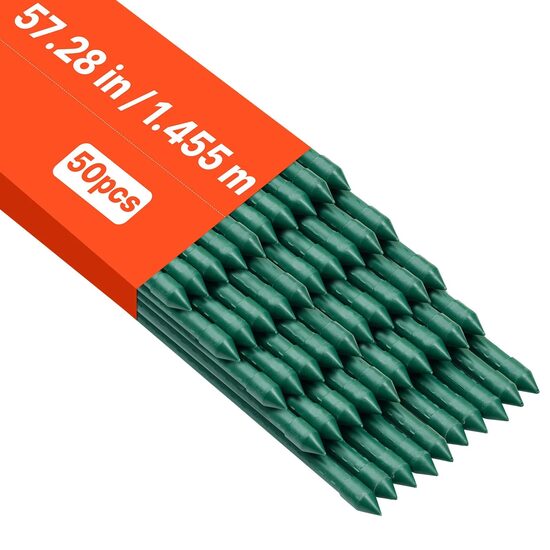 Set 50 de araci pentru gradina, Teava metalica acoperita cu PVC, Diametru 11 mm, Inaltime 1.45 m, Verde