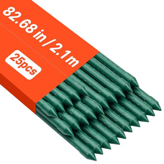 Set 25 de araci pentru gradina, Teava metalica acoperita cu PVC, Diametru 11 mm, Inaltime 2.1 m, Verde