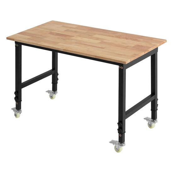 Banc de lucru cu inaltime reglabila 725-1075 mm, Greutate max 650 kg, 4 x roti, Otel/Lemn stejar