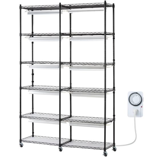 Suport pentru plante cu lampa de crestere 6 x Niveluri, Inaltime 146 cm, 6 x led 180 W, temporizator, 6 x roti