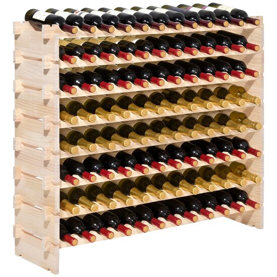 Raft modular pentru 96 sticle de vin, Stivuibil, Lemn, 8 Niveluri, 1130 x 290 x 962 mm