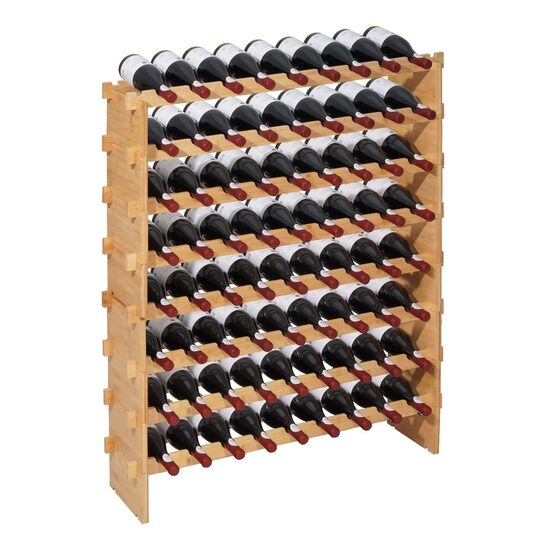 Raft modular pentru 72 sticle de vin, Stivuibil, Lemn, 8 Niveluri, 1130 x 290 x 962 mm