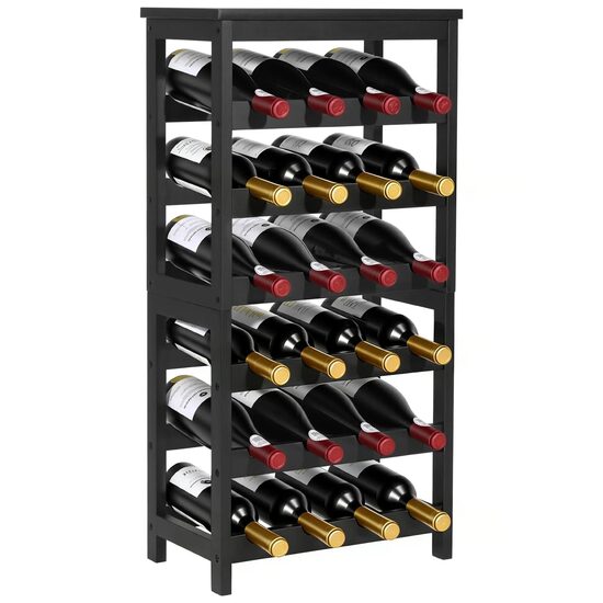 Raft modular detasabil pentru 24 sticle de vin, Stivuibil, Lemn Bambus, 6 Niveluri, 410 x 240 x 823 mm, Negru