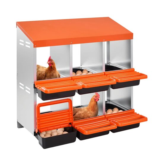 Cuibar pentru gaini, 6 compartimente, 2 Niveluri, Otel galvanizat, 796 x 525 x 790 mm