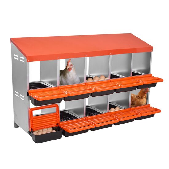 Cuibar pentru gaini, 10 compartimente, 2 Niveluri, Otel galvanizat, 1320 x 525 x 790 mm