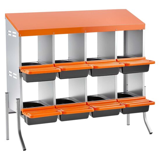 Cuibar pentru gaini, 8 compartimente, 2 Niveluri, Otel galvanizat, 1060 x 525 x 990 mm, Picioare sustinere