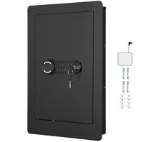 Seif de perete incastrabil, 650 x 420 x 100 mm, 3 niveluri, Alarma, Cheie si Cifru, iluminare Led