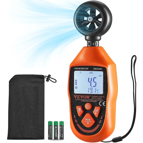 Anemometru digital portabil, viteza vantului, temperatura vantului, fluxul de aer, racirea vantului, pentru navigatie, HVAC, -10℃  60℃, IP44