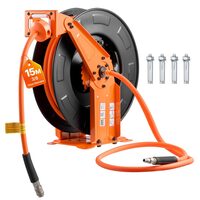 Furtun aer comprimat pe tambur, Rebobinare automata, montare pe tavan/perete, suport pivotant, 3/8”, 15 m, 20 Bar