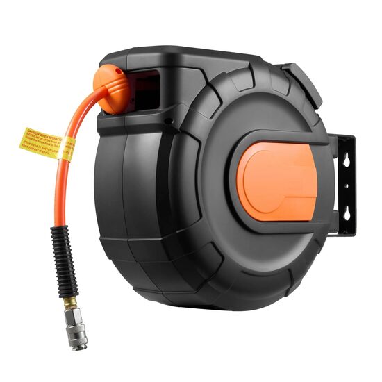 Furtun aer comprimat pe tambur, Rebobinare automata, montare pe tavan/perete, suport pivotant, 3/8”, 20 m, 20 Bar