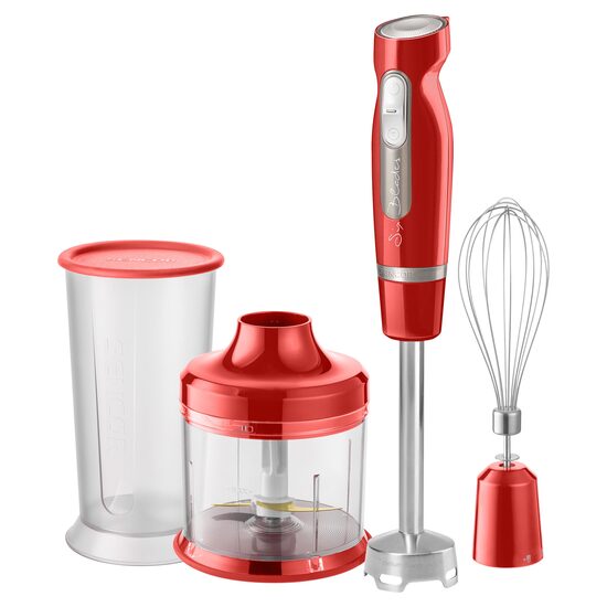Set blender de mana, Rosu, 1000 W, zdrobitor gheata, mod turbo, recipient 700/500 ml