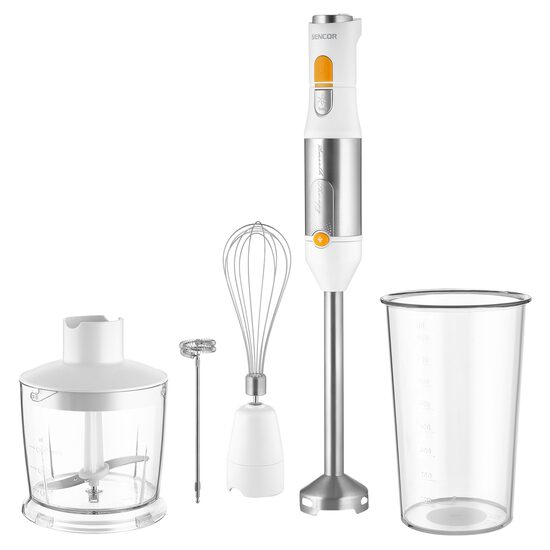 Set blender de mana, Alb, 1200 W, Aparat de spumare a laptelui, Inox, capacitate 800 ml