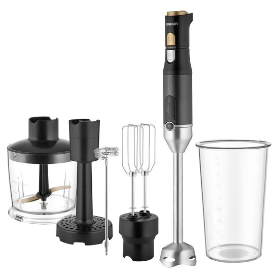 Set blender de mana, 1200 W, Aparat de spumare a laptelui, Inox, capacitate 800 ml, Negru