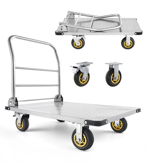 Carucior cu platforma pliabil, Roti pivotante, Capacitate max 900 kg, Dimensiune 900 x 600 x 900 mm, Otel
