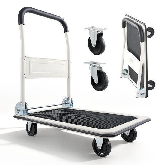 Carucior cu platforma pliabil, Roti pivotante, Capacitate max 150 kg, Dimensiune 735 x 480 x 825 mm, Otel