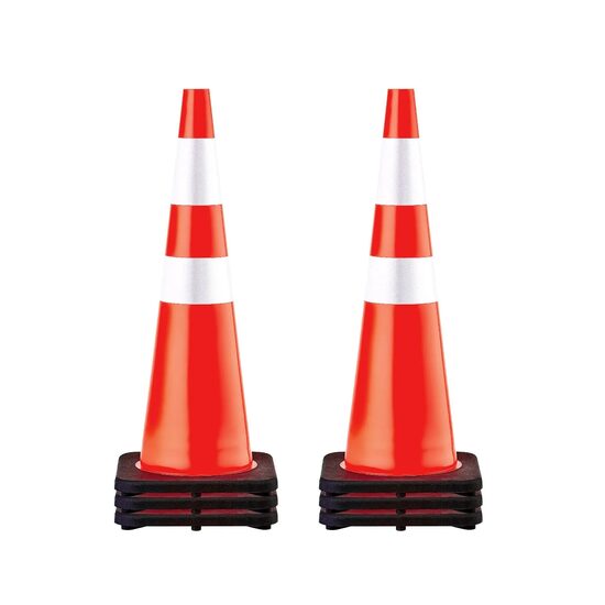 Set 6 conuri rutiere de avertizare, Flexibile, PVC, Inaltime 92 cm, 2 x coliere Reflectorizante